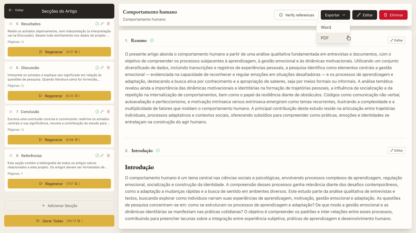 Menú Exportar con Word y PDF