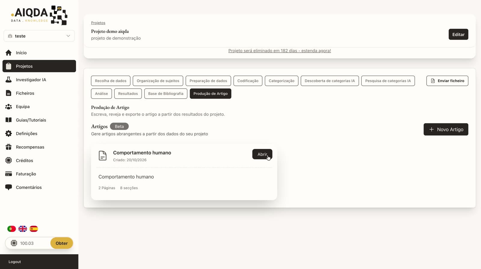 Lista de artículos con el botón Abrir