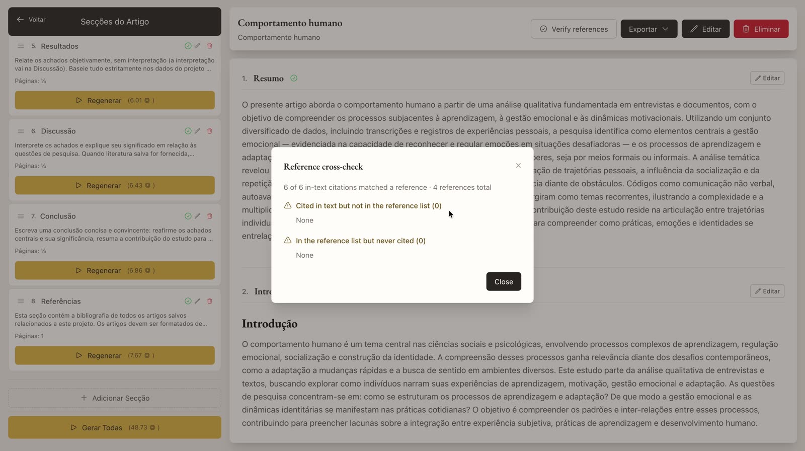 Verificación cruzada de referencias en el editor de artículos