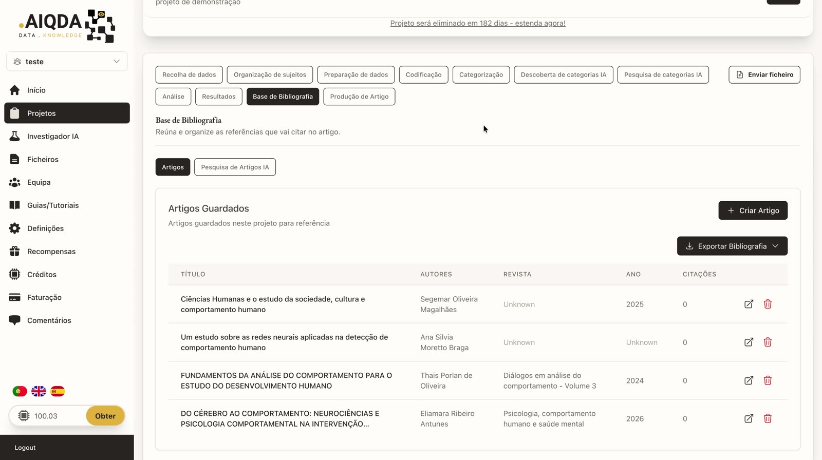 Lista de artículos guardados con Exportar Bibliografía