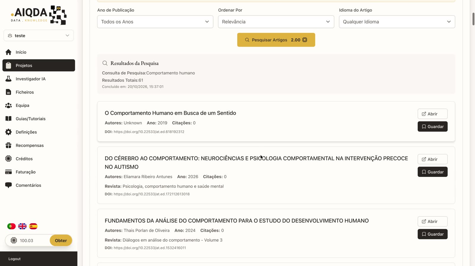 Resultados de la búsqueda de artículos con IA en la Base bibliográfica