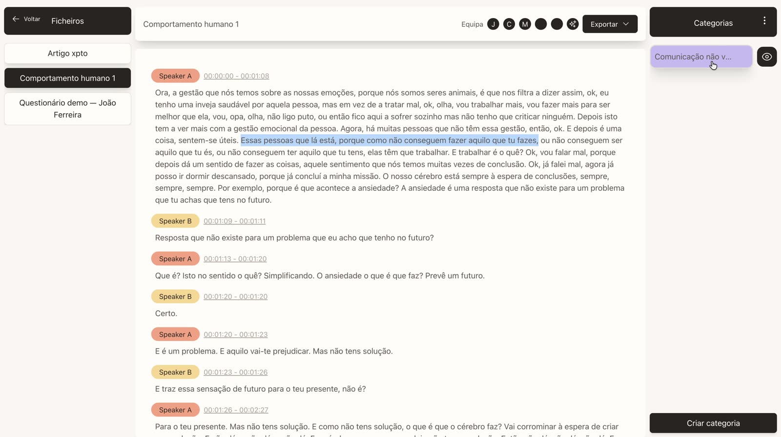 Codificador de AIQDA con un fragmento marcado en una categoría