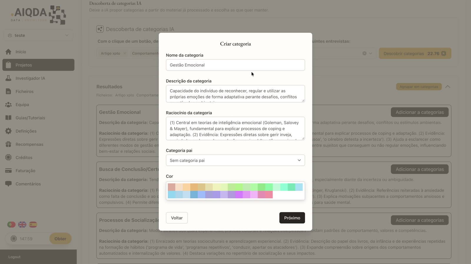 Criar categoria pré-preenchida pela IA