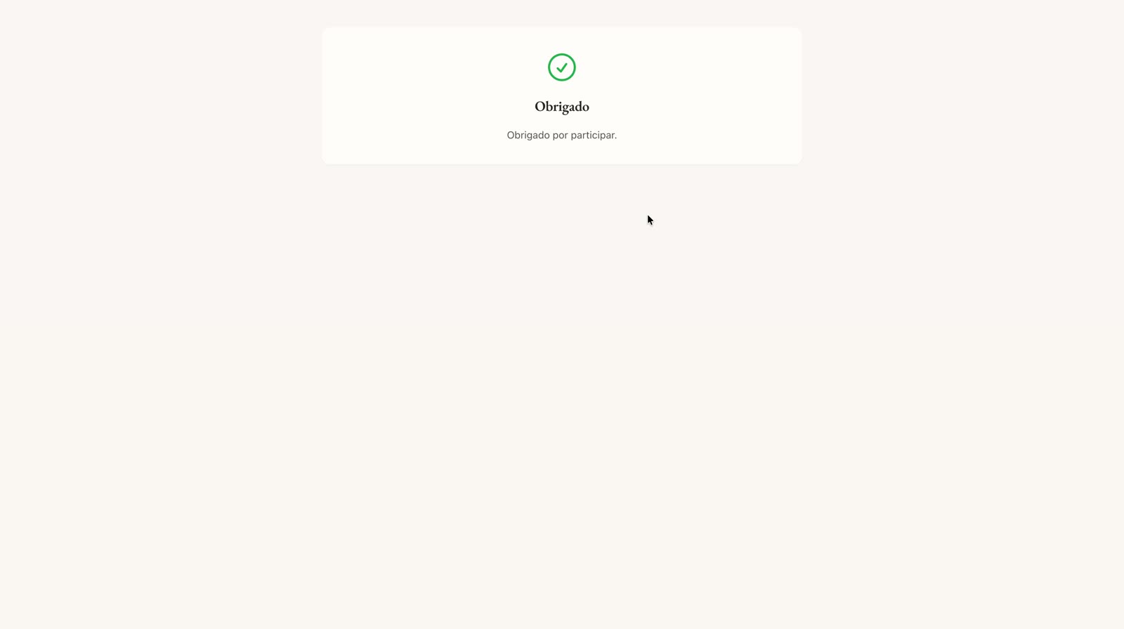 Mensagem de agradecimento após submeter o questionário