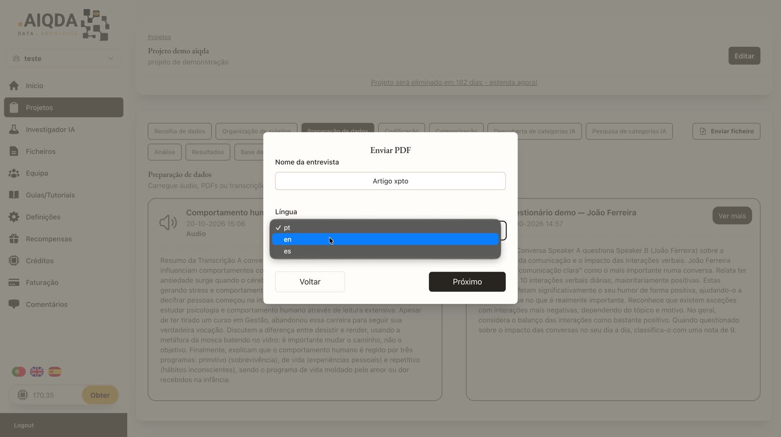 Formulario para subir un PDF con nombre e idioma
