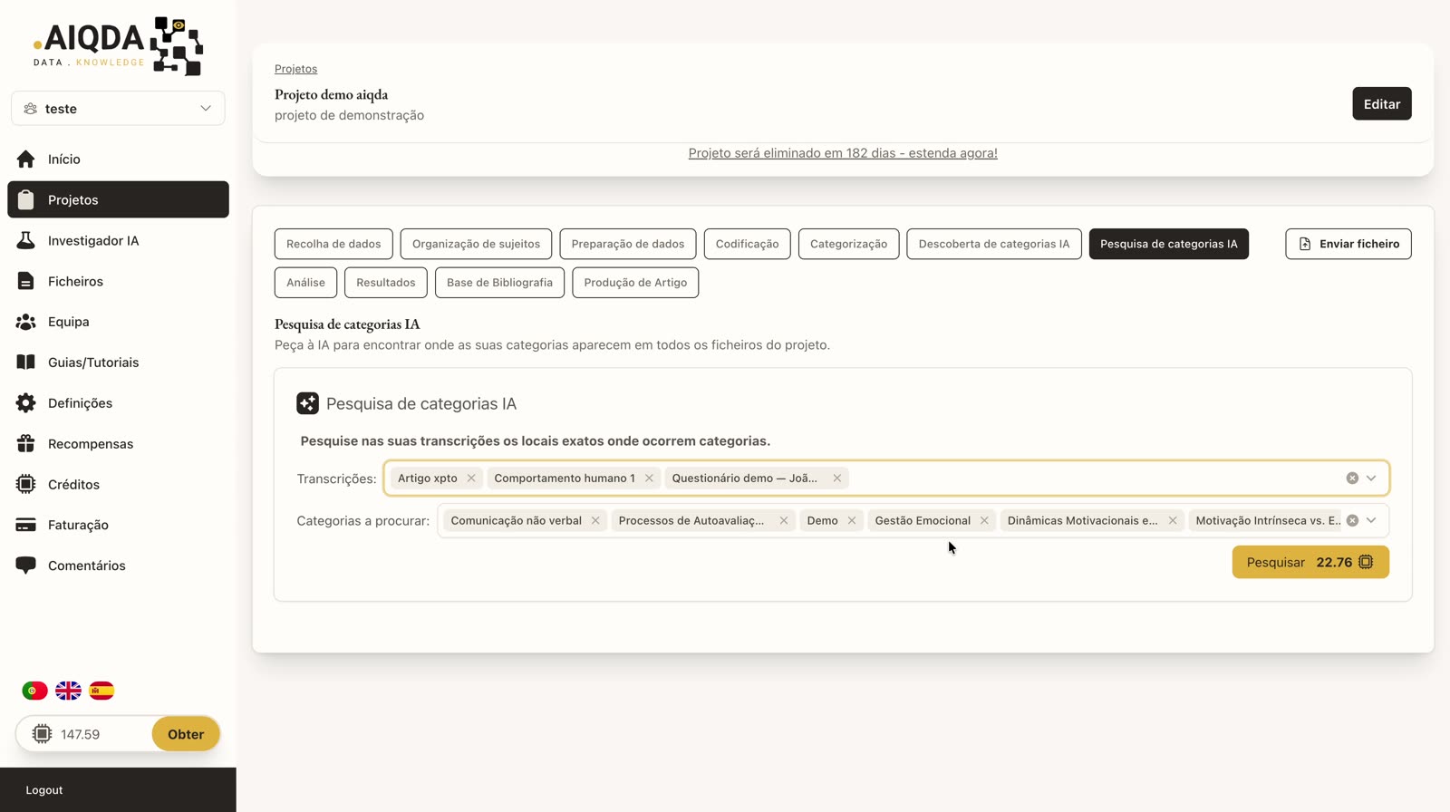 Formulario de búsqueda con transcripciones y categorías a buscar