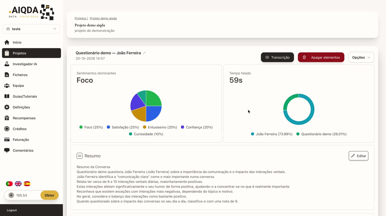Análisis de un archivo con el sentimiento general y el tiempo hablado
