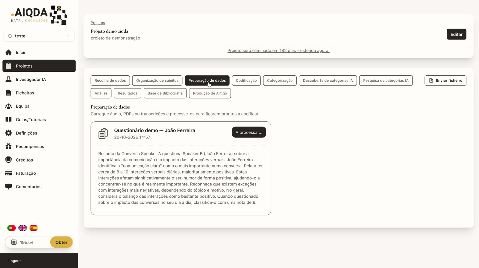 Tarjeta de un cuestionario procesándose en Preparación de datos